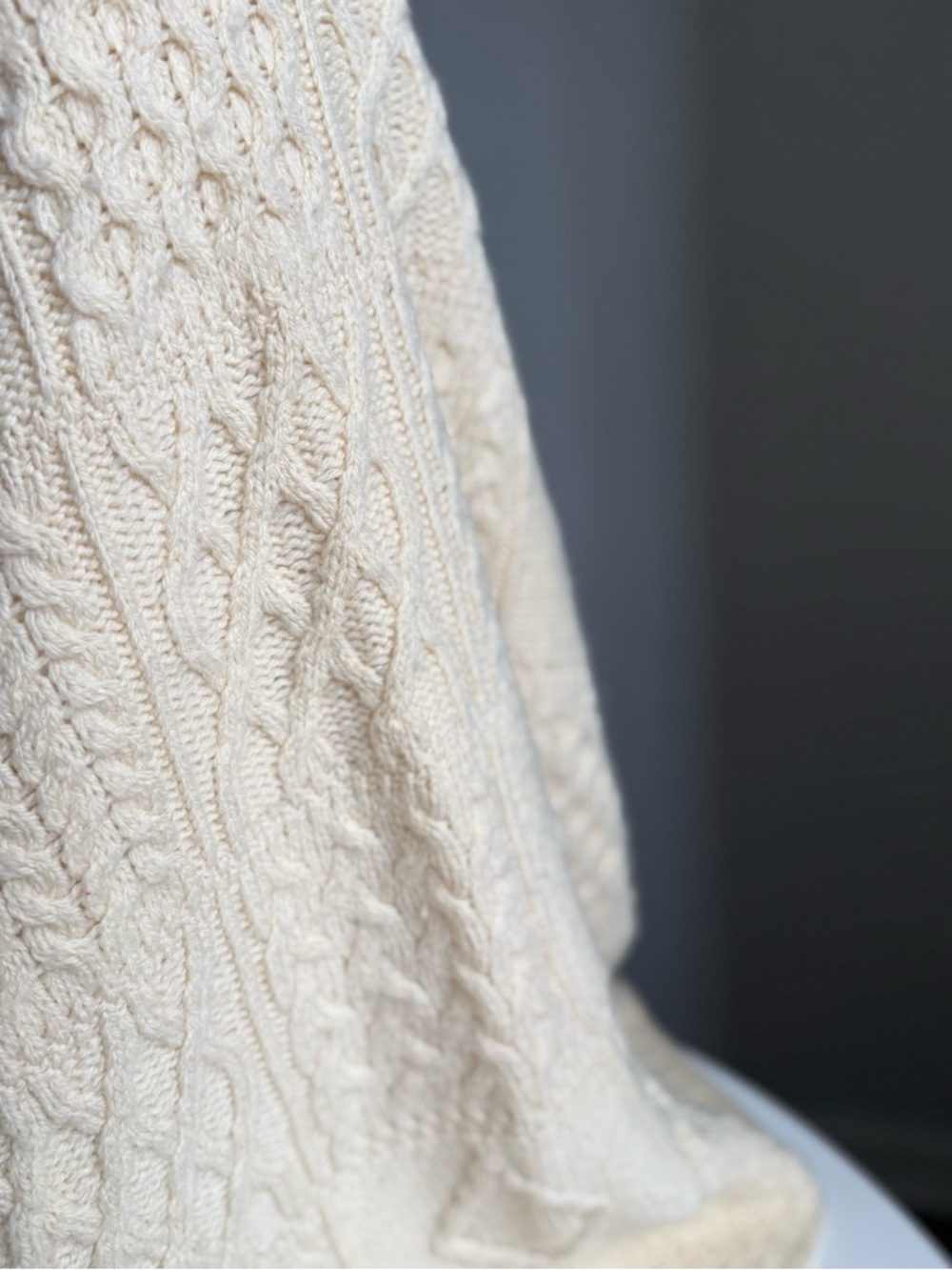 Aran Crafts Throw blanket 53"x59" Made in Ireland 100% Merino Wool Cream Knit - Picture 11 of 12